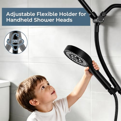 Shower Head with Handheld Combo High Pressure Black, Adjustable Bar | No drilling required, Height-Adjustable, 9-inch rainfall head, silicone slide bar, 3-waydiverter, 59-inch hose, G1/2 fit - color: 1-Black
