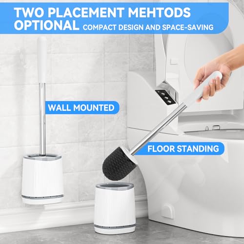 TRENTI Toilet Brush and Holder Set - Bristles Bowl Brush Head with Ventilated Holder, Wall Mounted Compact Set for Bathroom Deep Cleaning - color: White