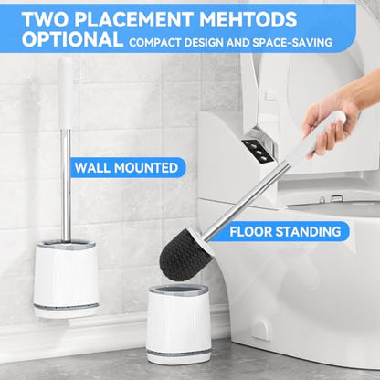TRENTI Toilet Brush and Holder Set - Bristles Bowl Brush Head with Ventilated Holder, Wall Mounted Compact Set for Bathroom Deep Cleaning - color: White