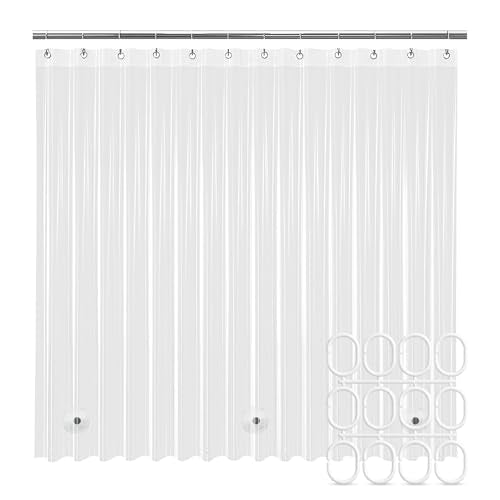 Clear Shower Curtain Liner, Premium PEVA, 72"x72", Waterproof with Rustproof Grommets, Weighted, Quick Dry, Modern Style, 12 Hooks Included, Lightweight Standard Size,Odorless Plastic