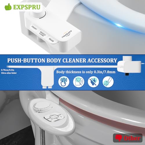 Bidet Attachment for Toilet, Non-Electric Ultra-Slim Bidet Toilet Seat Adjustable Water Pressure with Self-Cleaning Dual Nozzle (Frontal & Rear Wash), White