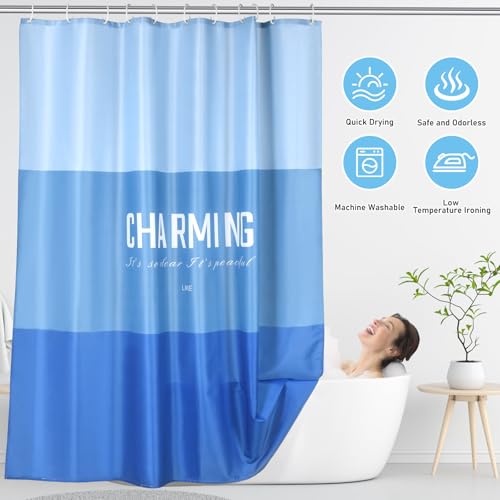 OTraki 72x84 inch Heavy Duty Bathroom Shower Curtain with 12 Hooks, Blue | Thick Shower Curtains Set Waterproof Machine Washable Polyester Cloth Shower Curtains Liner for Bath Bathtub - color: Blue, size: 72"W x 84"L (Pack of 1)