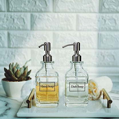 JASAI Antique Design Soap Dispenser with Rust Proof 304 Stainless Steel Pump, Refillable Glass Soap Dispenser with 10Pcs Clear Stickers, Premium Kitchen & Bathroom Soap Dispenser | Refillable Glass Soap Dispenser with 10Pcs Clear Stickers, Premium Kitchen