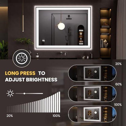 LOAAO 48"X36" LED Bathroom Mirror Black Framed | Anti-Fog, Dimmable, Memory Function, Tempered Glass, Lighted Vanity Mirror for Wall - size: 48"L x 36"W