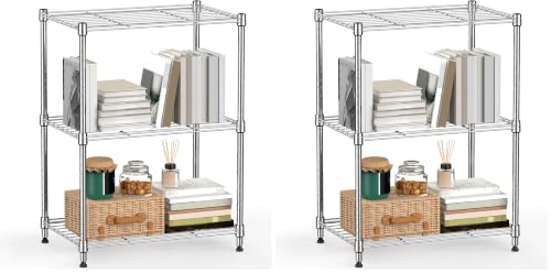 M MZG 450 lbs Wire Storage Shelving 3-Tier Utility Shelving Unit Steel Organizer Wire Rack for Home,Kitchen,Office,Chrome(11.8" D x 17.7" W x 26.4" H) (Pack of 2) - color: Chrome, size: 3 Tier 11.8" D x 17.7" W x 26.4" H (Pack of 2)