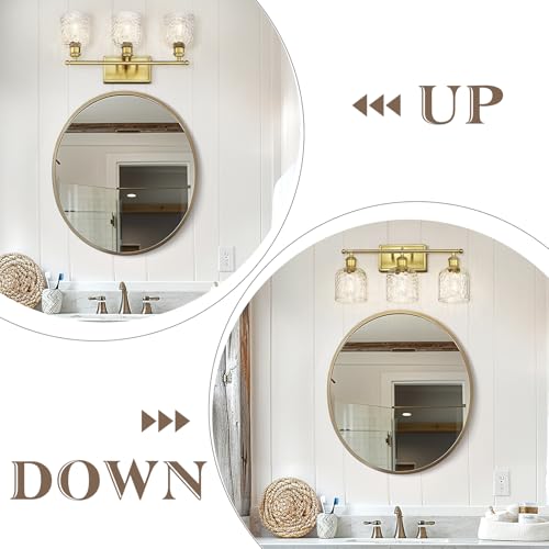 zeyu 21 Inch Bathroom Wall Sconce, 3 Light Sconces Wall Lighting Over Mirror, Brushed Gold Finish with Clear Hammered Glass, ZJF63B-3W BG - color: Brushed Gold|Hammered Glass, size: 3-Light