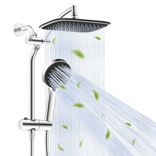 10" Rain Shower Head with Handheld, High Pressure Boosting Rainfall Showerhead with All Metal Adjustable Extension Arm, Easy Reach Shower Holder, 5 Spray Modes with Power Wash, Easy to Install, Chrome - color: Chrome