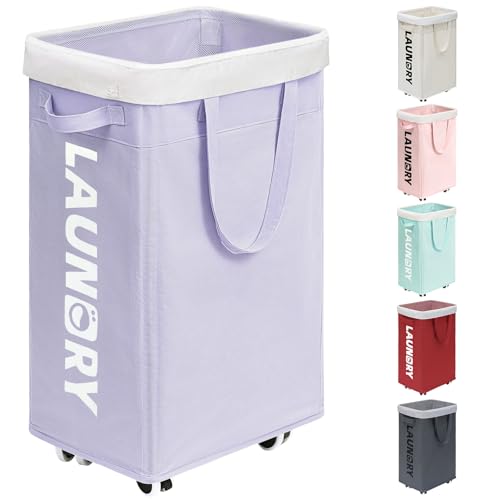 Goodpcik 75L Rolling Laundry Hamper with Wheels, Laundry Hamper for Dorm | Laundry Basket with Handles for Dirty Clothes, Hamper for Laundry Room, Dorm Room Essentials, Light Purple - color: Light Purple 1-Pack