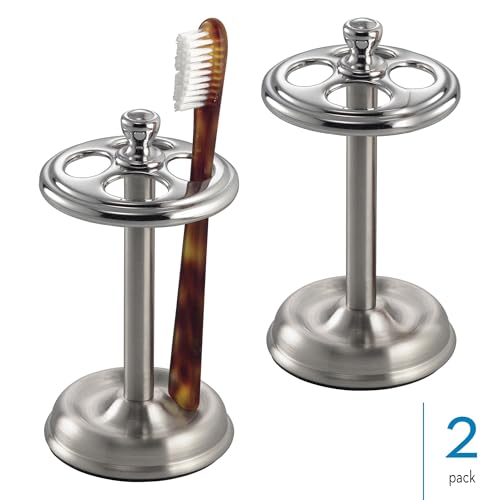 iDesign Toothbrush Holder, 4-Section, 2-Pack, Chrome/Brushed | For Bathroom, Countertop Stand - color: Split Finish, style: Pack of 2