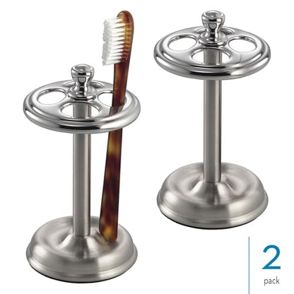 iDesign Toothbrush Holder, 4-Section, 2-Pack, Chrome/Brushed | For Bathroom, Countertop Stand - color: Split Finish, style: Pack of 2