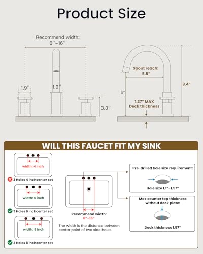 gotonovo 3 Hole Bathroom Faucet 8 inch Widespread Sink Vanity Faucet for Bathroom Sink 2 Cross Handle Deck Mount Basin with Pop Up Drain 360° Swivel Spout Brushed Gold - color: Brushed Gold