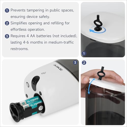 AIKE Liquid Automatic Soap Dispenser,Power by 4*AA Batteries for Bathroom | 5-level adjustable for Home and Small Business(Batteries Not Included),No-Drill and Screw Wall Mount for Space-Saving,AK1216 - color: White