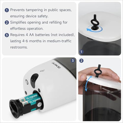 AIKE Liquid Automatic Soap Dispenser,Power by 4*AA Batteries for Bathroom | 5-level adjustable for Home and Small Business(Batteries Not Included),No-Drill and Screw Wall Mount for Space-Saving,AK1216 - color: White