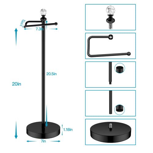 ROLABAM Paper Holder Stand for Floor-Free Standing Toilet Paper Holder Stand for Bathroom Total Height 24.4" with Crystal Ball, Matte Black Finished - color: Matte Black