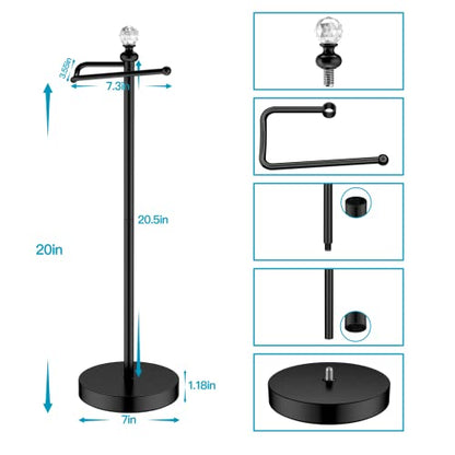 ROLABAM Paper Holder Stand for Floor-Free Standing Toilet Paper Holder Stand for Bathroom Total Height 24.4" with Crystal Ball, Matte Black Finished - color: Matte Black