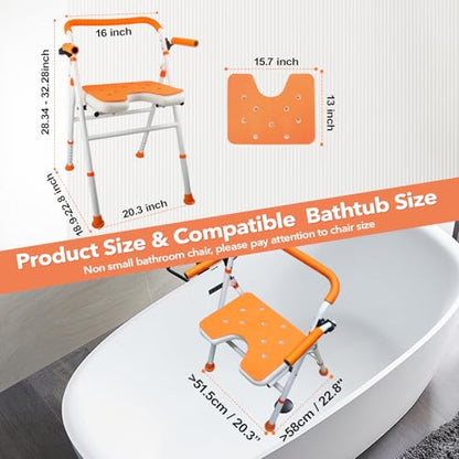 Foldable Shower Chair, Folding Bath Shower Seat for Inside Shower | Minimalist Shower Chair with Arms and Back, Height Adjustable, Portable Safety Bath Chairs for Elderly, Seniors, Disabled