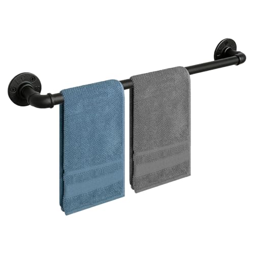 Industrial Pipe Towel Rack Towel Bar, Heavy Duty Wall Mounted Rustic Farmhouse Bath Towel Holder for Bathroom (Black, 28 inch) - color: Black, size: 28 inch