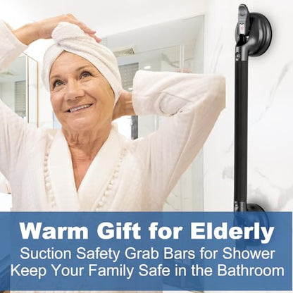 21-Inch Shower Handle - Upgraded Grab Bar with Strong Suction Cups for Bathtub & Shower Safety, Ideal for Seniors, Elderly, Disabled - Black