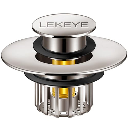 LEKEYE Tub Stopper | Shower Drain Hair Catcher | Pop-up Drain Stopper with Strainer | Bathroom Bathtub Plug | Drain Protector for 1-1/2 to 1-3/4" Bath Drain Hole - Brushed Nickel - color: Brushed Nickel