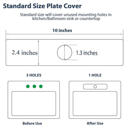 MAAYAYA 10" Rectangle Deck Plate, Faucet Hole Cover, 8" Widespread, 1 or 3 Hole | MAAYAYA rectangle deck plate escutcheon, Nickel finish, 304 SS, foam gasket; installs w/ faucet hardware, no extra nuts. - color: Nickel