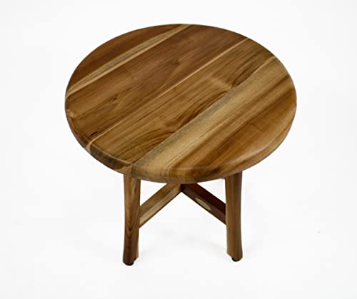 EcoDecors Shoji Round Teak Shower Stool, Waterproof Bath Seat, 17.5 in | Adjustable rubber feet provide added stability on uneven surfaces for a secure and comfortable seating experience. - size: 17.5" Seat x 18"H