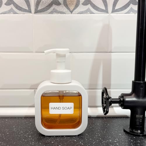 Foaming Soap Dispenser, 300ml (10oz) Plastic Refillable Foaming Hand Soap Dispenser with 8 Pcs Waterproof Labels, Foam Pump Bottle for Bathroom and Kitchen (White) - color: White