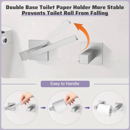 Brushed Nickel Towel Bar Set,5-Piece Bathroom Hardware Set Includes Upgraded Double Base Paper Towel Holder Modern Square Towel Holder Set,Stainless Steel Wall Mount 23.6 Inch - color: 5-pcs Brushed Nickel