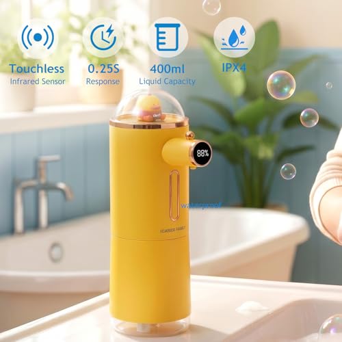 Automatic Liquid Soap Dispenser Touchless, USB Rechargeable Smart Hand Soap Dispenser, 13.5oz/400ml, 3-Level Adjustable, Wall Mounted for Kitchen Bathroom Family (Yellow) - color: Yellow