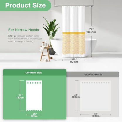 Stall Fabric Shower Curtain, Modern Farmhouse Yellow and White Striped Cloth Shower Curtain with Boho Tassels, Small Hotel Luxury Bathroom Shower Curtain Set with 6 Hooks, Yellow, 36x72 - color: A. Yellow, size: 36"W x 72"L (Pack of 1)
