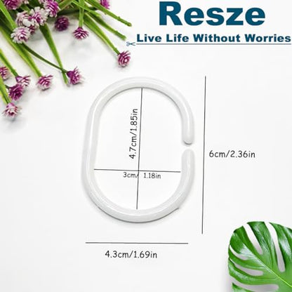 Resze 24 PCS Shower Curtain Rings,Plastic White Shower Curtain Hooks,C-Shaped Rings Hook Hanger Bathroom Shower Window Rod - color: White, size: 24PC