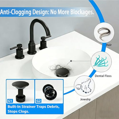 Bathroom Sink Drain Without Overflow- Oil Rubbed Bronze Pop up Drain for Bathroom Vanity Vessel Sink Drain Stopper - Anti-Clog Pop-up Plastic Drain with Hair Catcher Strainer - color: Oil-rubbed Bronze