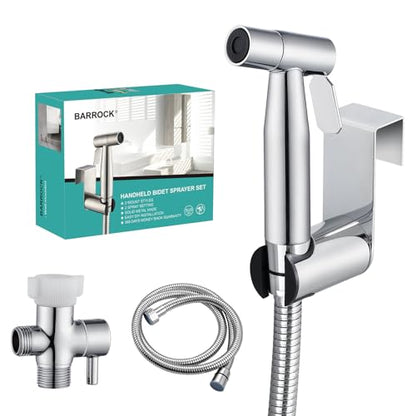 BARROCK Chrome Handheld Bidet Sprayer for Toilet,Stainless Steel Baby Cloth Diaper Jet Spray Kit,Bathroom Toilet Bidet Attachment Set with Adjustable Water Pressure for Bathing Pets and Feminine Wash - color: Chrome