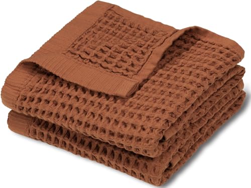 DEMMEX Organic Cotton Waffle Turkish Hand Towels for Bathroom & Kitchen, Large 20x30 in, 100% Oeko-TEX Certified Ultra Soft Turkish Cotton, Lightweight Quick Dry Waffle Weave, Set 2 (Terracotta) - color: Terracotta