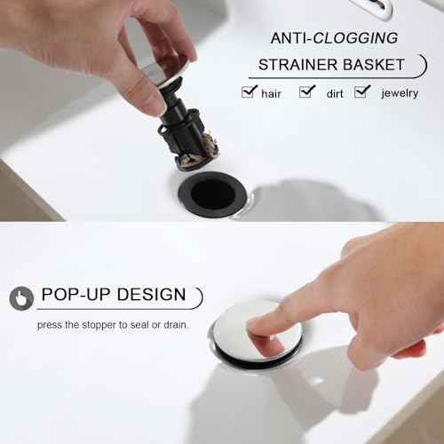 Bathroom Sink Drain, Pop Up Drain Stopper with Overflow, Lavatory Vanity Vessel Sink Drain Assembly, Chrome - color: Chrome