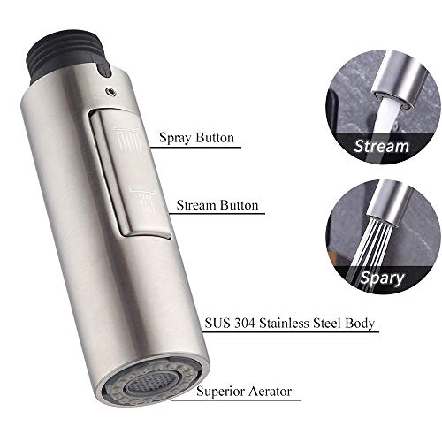 7Trees Pull Down Spray Head for Kitchen Faucet, 2-Function Bathroom Faucet Replacement Head, Water Nozzle, 1.8 GPM G1/2 Pull-Out Spray Nozzle, 0.8inch Connector (Stainless Steel Body) - color: Stainless Steel