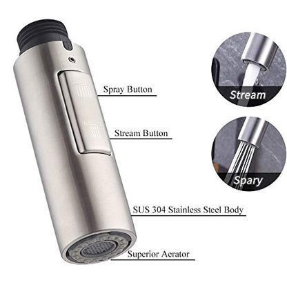 7Trees Pull Down Spray Head for Kitchen Faucet, 2-Function Bathroom Faucet Replacement Head, Water Nozzle, 1.8 GPM G1/2 Pull-Out Spray Nozzle, 0.8inch Connector (Stainless Steel Body) - color: Stainless Steel