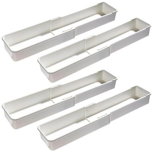 4 Pcs Expandable Drawer Organizers, Adjustable Drawer Dividers, Ideal for Kitchen, Bathroom, Office Utensil, Cutlery, and Office Supply Storage, White
