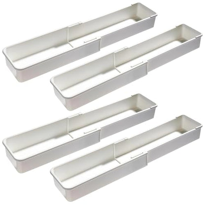 4 Pcs Expandable Drawer Organizers, Adjustable Drawer Dividers, Ideal for Kitchen, Bathroom, Office Utensil, Cutlery, and Office Supply Storage, White