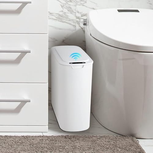 Cesun Automatic Small Bathroom Trash Can with Lid, 2.6 Gallon, White | Motion Sensor, Plastic, Touchless, Odor Control, Smart Garbage Can, Battery Operated, Manual Button, for Office/RV/Bedroom - color: White
