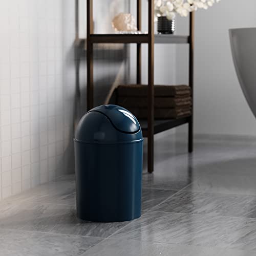 Umbra 1.25 Gallon Mini Waste Can with Removable Swing-Top Lid - Small Garbage Bin for Kitchen, Bathroom, Bedroom, Office - Compact Trash Can Fit Under Tables & Counters - Dark Blue - color: Dark Blue