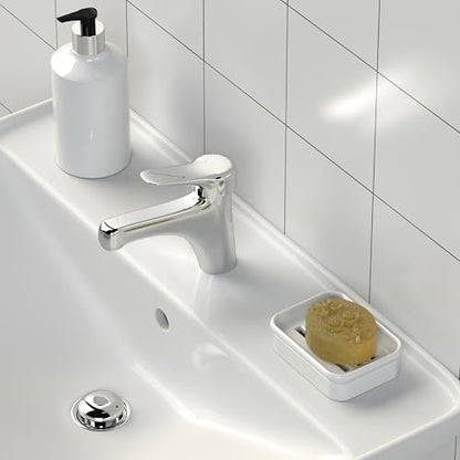 2-Piece Composite Granite Soap Dish for Shower - Elegant Stone-Look Bar Soap Holder with Strainer - Durable & Non-Porous Soap Tray for Bathroom and Kitchen Sink, Easy Clean (White) - color: White