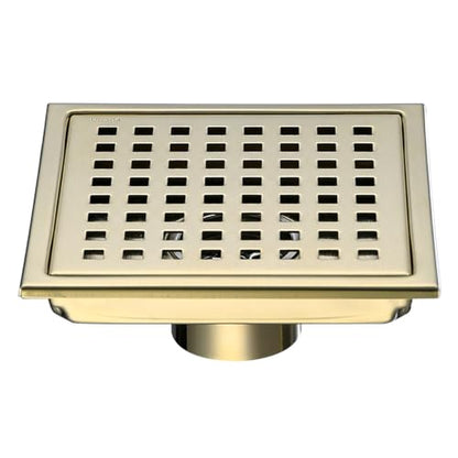 RANDOM Brushed Gold Shower Drain Square 6 Inch Shower Floor Drain with Grid Grate & Removable Hair Strainer 304 Stainless Steel Shower Drain Cover Bathroom Accessories.98738BG - color: C-brushed Gold-6″ Square