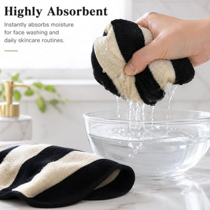 Jacquotha Black Striped Towels Set for Bathroom, 8 Piece Cotton Towels | Soft Quick Dry Towel Set with 2 Bath, 2 Hand, 4 Washcloths, Bathroom Decor & Versatile