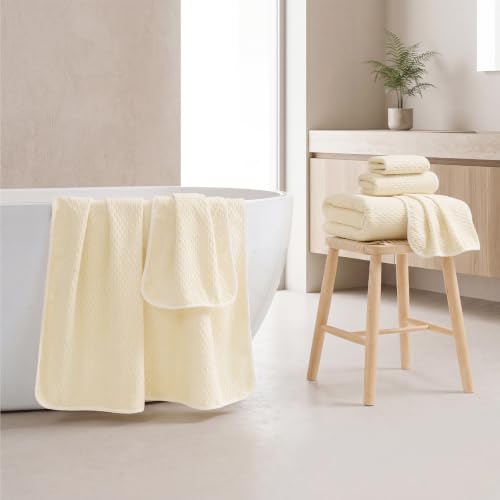 ecolook Microfiber Towel Set of 6, Yellow | Ultra-Soft & Oversized, Absorbent & Quick-Drying | 2 Bath Sheets, 2 Hand Towels & 2 Washcloths - color: Yellow