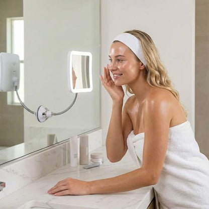 Fancii Flexible Magnifying Mirror 10X with LED Light and Gooseneck, Lighted Travel Makeup Mirror, Lock Suction, Natural Daylight LED, Cordless and Portable (Mira Plus)