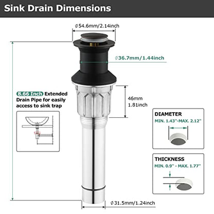 Bathroom Sink Drain Without Overflow, Metal Pop Up Drain for Vessel Sink, Oil Rubbed Bronze, 2108603 - color: Oil Rubbed Bronze, style: Without Overflow