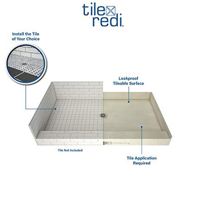 Tile Redi 3260LSPVC-13-2-4 Shower Pan with Left Drain- Single Curb Shower Base, 2" PVC Drain, and Plate Included, 60" Width x 32" Depth - size: 60" W x 32" D, style: Left Round Drain Plate 13" from Back