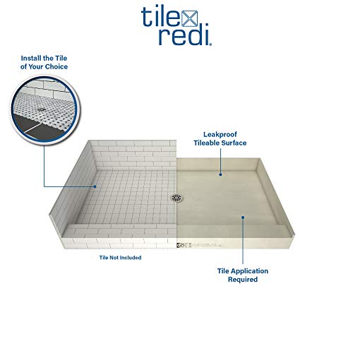 Tile Redi 3260RSPVC-13-2-4 Shower Pan with Right Drain- Single Curb Shower Base, 2" PVC Drain, and Plate Included, 60" Width x 32" Depth - size: 60" W x 32" D, style: Right Round Drain Plate 13" from Back