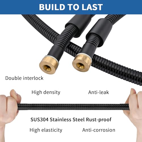 GRICH Shower Hose Extra Long: 71 Inch Metal Cord High-Density Anti-Leak Stainless Steel Shower Head Hose Replacement, Ultra-Flexible & Durable Bathroom Pipe with Solid Brass Insert & Nut, Matte Black - color: Matte Black