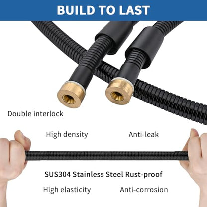 GRICH Shower Hose Extra Long: 71 Inch Metal Cord High-Density Anti-Leak Stainless Steel Shower Head Hose Replacement, Ultra-Flexible & Durable Bathroom Pipe with Solid Brass Insert & Nut, Matte Black - color: Matte Black